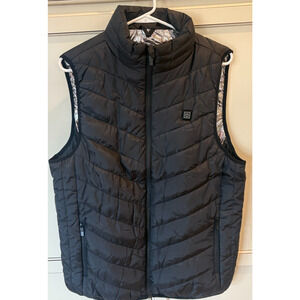 Power On Mens Sz Medium Puffer Vest Black Silver Metallic Lining